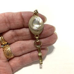 Vintage Silver Tone Abalone Link Bracelet 1970’s Paua Shell Oval Cabochons 7.5″