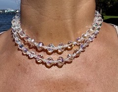 Vintage Coro Aurora Borealis Faceted Graduated Crystal Choker 2 Strand Necklace