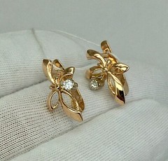 Vintage Original Natural Diamond 0.10 Ct Rose & White Gold Earrings 583 14K