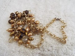 Goldtone Rhinestone Champagne Bead Scoop Necklace (C59)