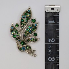 Vintage Lisner Leaves Brooch Blue Green AB Rhinestone Gold Tone