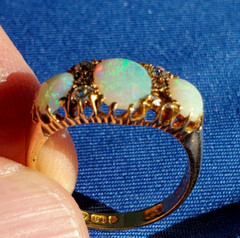 Original EARTH MINED OPAL DIAMOND ART Deco Engagement Ring Antique 18K GOLD BAND