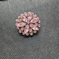 Vintage Floral Brooch Pin Silver Tone Metal Pink Rhinestone Starburst 1/2 Inches