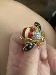 Joan Rivers Bee Patriotic Honey Bee Red White Blue Pin Brooch Rhinestone Enamel