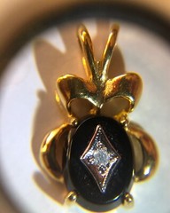 Antique Lind 14k Gold Filled Onyx Tourmaline Diamond Jewelry Pendant Charm