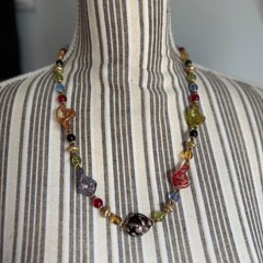 Vintage Multi-Colored Murano Glass Beaded Necklace with Gold-Tone Spacers