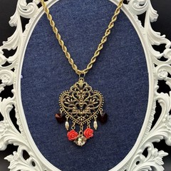 Vintage 1980s Filigree Heart with Crystals & Roses CUSTOM O-o-a-K Assemblage