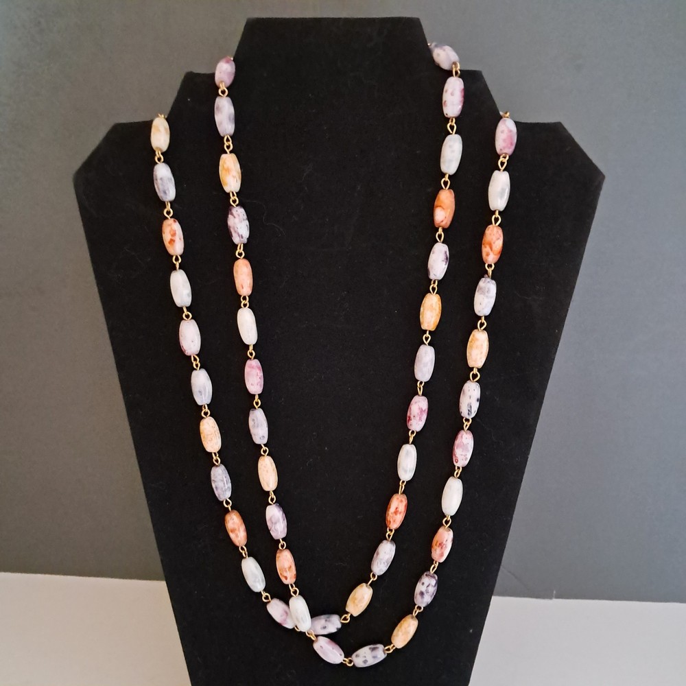 Vintage Art Glass Bead Necklace, 24″ Length, Multi-Colored