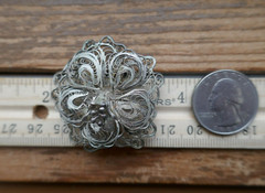 Vintage 925 Mexico Signed Filigree 3D Intricate Spun Wire Flower Brooch 45mm