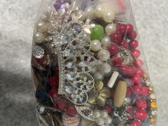 2 LB Mixed jewelry craft Lot 5, Beads CZ Crystals Chains Findings Repair Harvest