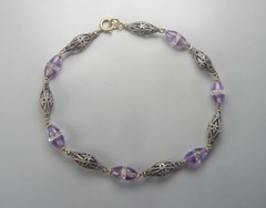 Art Deco 1920s Bracelet Sterling Silver 14K Gold Amethyst Rock Crystal Quartz
