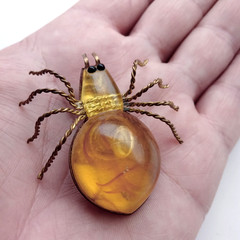 Vintage Spider Brooch Amber Color Resin. Made in the USSR