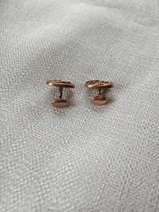 Antique Bespoke 10K Yellow Gold Cufflinks: Art Deco Repousse Ovals, Fixed Back