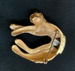Vtg Florenza Gold Tone Glass Eyes Rhinestone Jaguar Leopard Brooch Pin