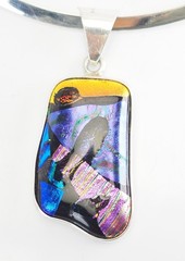 One of a kind artisanal sterling silver multicolor fused Art glass necklace