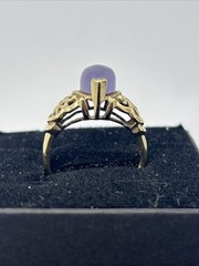 Vtg IWI 10K Yellow Gold Marquise Cut Lavender Jade Ring size 8.5