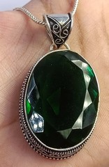 97.30 Ct Natural Green Emerald Pendant Oval Shape 925 Sterling Free Chain 6JGF