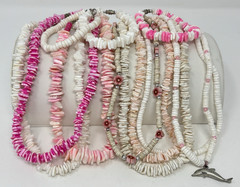 Vintage Y2K 90s Puka Shell Heishi Necklace Lot Pink Surfer Girl Hawaiian Beach