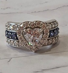 VINTAGE Blue & White CZ 925 Silver Always & Forever Bridal Wedding Ring sz 5