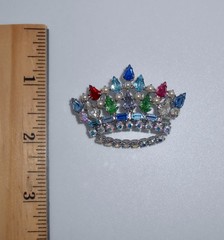 Vintage Signed B DAVID Multi-Color Rhinestone MOTHER’S CROWN Brooch Pin CJ88