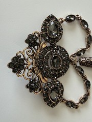 Vintage Black Rhinestone Brooch Pin or Pendant Attice Design