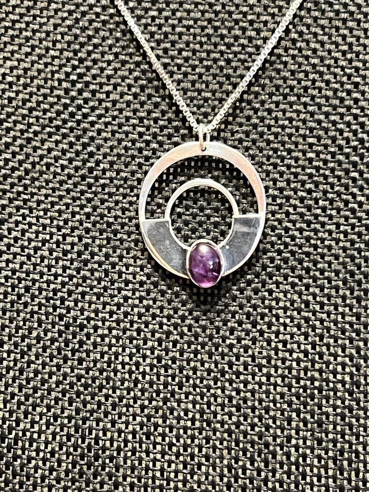 ONE OF A KIND SOUTHWESTERN ARTISAN STERLING SILVER AMETHYST STONE NECKLACE 18”