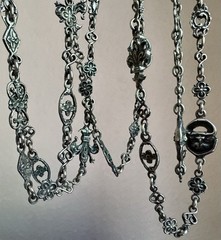 Impressive Antique Peruzzi 800 Silver 60” Muff Chain Grotesques & Fleur de Lis