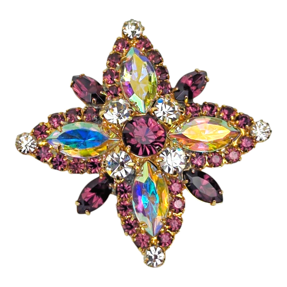 Vintage Anthony Attruia Purple Swarovski Crystals Pin Brooch Rare Flower Star