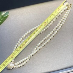 Vintage Pearl Necklace Crystal Halo Pendant Estate Jewelry Pre-Owned Glamourous