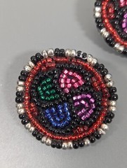 Vintage Boho Glass Seed Beaded Tribal Colorful Round Leather Back Earrings
