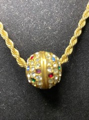 Vintage Big Gold Tone Crystal Rhinestone Ball Slide Rope Chain Necklace 28”
