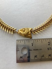 Vtg MDM Maison De Mode Fish Bone FishHead Necklace Gold Tone 16” Mermaidcore