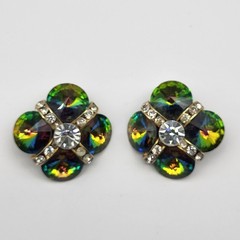 Stunning Rivoli rhinestone clip earrings unsigned Rainbow watermelon bold
