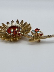 Vintage JULIANA D&E Sunflower Large Pin Brooch Champagne/Orange Rhinestone Stem