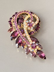 Vintage Verified JULIANA Purple Stripe Parure Set, Bracelet, Brooch & Earrings