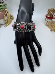 VINTAGE 60’s Silver Tone And Red Cabuchon SOUVENIR DU MAROC Moroccan Hamsa Hand