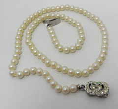 Antique Art Deco Faux Pearl Choker Dainty Rhinestone Clasp Granny Core 14.5″