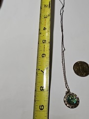 John Wind Maximal Art Green Iridescent Pendant 16″ Antiqued Necklace Estate VTG