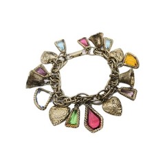 Puffy Hearts Charm Bracelet Toggle Bell Charms Multicolored Rhinestone 6.5 in