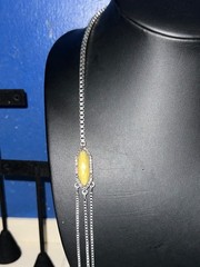 Vtg LUCKY BRAND Silver-tone Multi-strand w/ Yellow Cabonchons Station Necklace