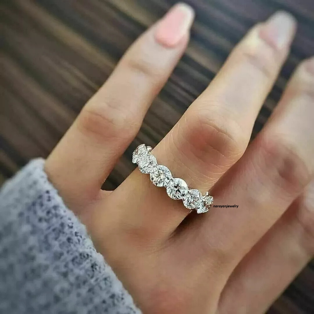 2Ct Round Cut Lab Created Diamond Eternity 925 Silver Anniversary Gift Band Ring