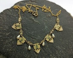Original German Art Deco 1920s Rolled Gold Enamel Necklace by Rodi & Weinenberg