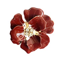 ENAMELED FLOWER PENDANT/BROOCH! Ravishing Burgundy Red & Clear Crystal Stones.