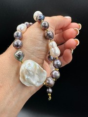 White and black mixed Edison pearl choker, 925 sterling silver gold plated