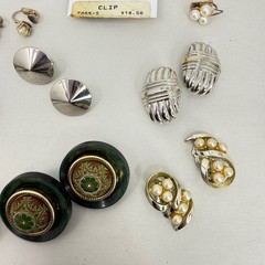Vintage Earring Lot 14 Pairs Clip On Napier Silver Tone Red Enamel Faux Pearl