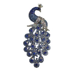 Brooch Blue & Iridescent Crystal Gold Tone Peacock