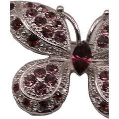 Vintage Pink Purple Rhinestone Butterfly Brooch Silver Tone Insect Pin 2 By 1 in