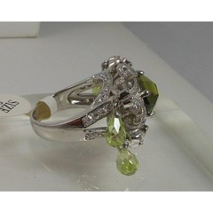Vintage Sterling Silver Glamour Cocktail Ring Sim Peridot Briolette Drops Size 9