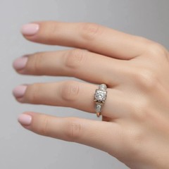 Art Deco Style Round Cut Lab Created Diamond 14k White Gold FN Engagement Ring