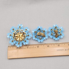 Vintage Blue Flower Brooch and Clip on Earring Set Rhinestone Plastic